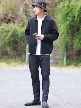 「アイテム（帽子）」を使った、えがさん（メンズ・182cm）の春コーディネート
