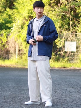 「FILA（フィラ）のアイテム（ジャケット/アウター）」を使った、えがさん（メンズ・182cm）の春コーディネート