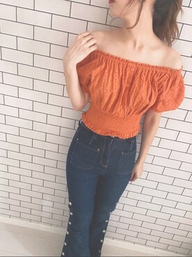 「EVRIS（エヴリス）のアイテム（トップス、オレンジ系）」を使った、rippeさん（レディース・168cm）の夏コーディネート