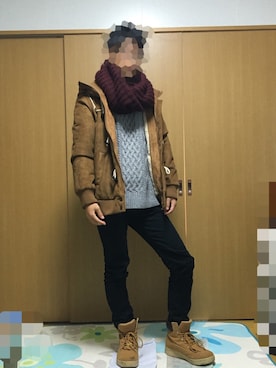「スヌード」｜「アイテム（ダッフルコート）」を使った、ちゃま🍸さん（メンズ・170cm）の冬コーディネート