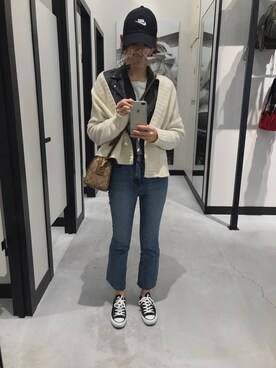 「NANO universe（ナノユニバース）のアイテム（ライダースジャケット）」を使った、kumaa:)さん（レディース・168cm）の秋コーディネート