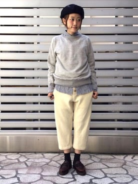 chanyuiさんの「BEAMS BOY / 針抜き リブ クルーネック スウェット」を使ったコーディネート