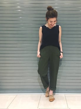 「JEANASIS（ジーナシス）のリボンツキベーカーパンツ/768824（その他パンツ）」を使った、maopuさん（レディース・157cm）の夏コーディネート