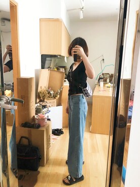 「ZARA（ザラ）のアイテム（Tシャツ/カットソー、ブラック系）」を使った、micooさん（レディース・161cm）の春コーディネート