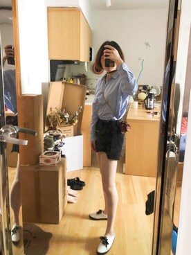 「ZARA（ザラ）のアイテム（シャツ/ブラウス、ブルー系）」を使った、micooさん（レディース・161cm）の春コーディネート