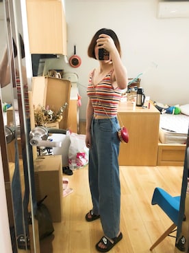「NIKE（ナイキ）のアイテム（スリッポン、ブラック系）」を使った、micooさん（レディース・161cm）の夏コーディネート