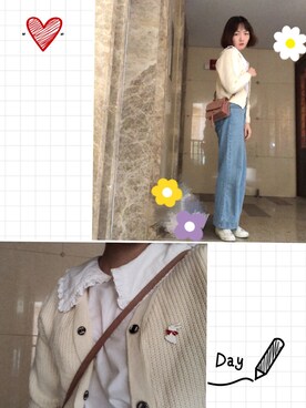 「CHARLES & KEITH（チャールズ & キース）のアイテム（ショルダーバッグ、ピンク系）」を使った、micooさん（レディース・161cm）の秋コーディネート