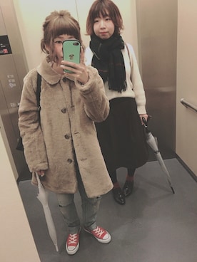 「フェイクファーコート」｜なんばちゃんさん（レディース・151cm）の冬コーディネート