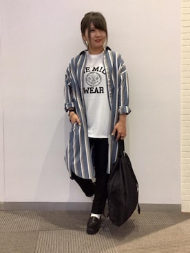 「coenスタッフスタイリング」｜「アイテム（シャツワンピース）」を使った、coen  ヨシダさん（レディース・153cm）の夏コーディネート