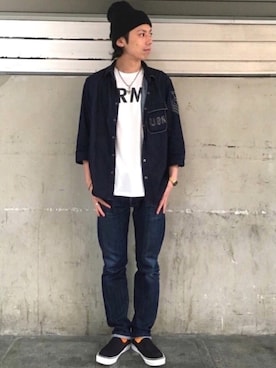 「デニム オン デニム」｜クマガイさん（メンズ・172cm）の夏コーディネート