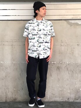 「仙台」｜「アイテム（スリッポン）」を使った、クマガイさん（メンズ・172cm）の夏コーディネート