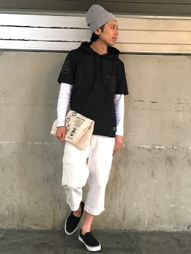 「仙台」｜「アイテム（スリッポン）」を使った、クマガイさん（メンズ・172cm）の夏コーディネート