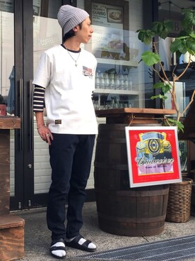 「TYPE BLUE（タイプブルー）のアイテム（デニムパンツ）」を使った、クマガイさん（メンズ・172cm）の夏コーディネート