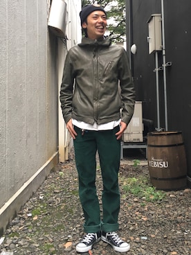 ブルゾン（グリーン系）を使った「アメカジ」のメンズ人気ファッション