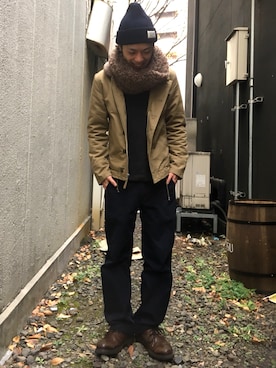 「アイテム（ストール/ショール）」を使った、クマガイさん（メンズ・172cm）の冬コーディネート