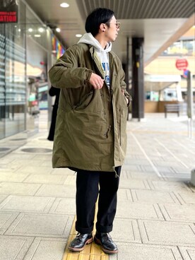 「AVIREX（アヴィレックス）のアイテム（モッズコート）」を使った、クマガイさん（メンズ・172cm）の冬コーディネート