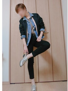 「UNIQLO（ユニクロ）のWOMEN ウルトラストレッチジーンズ（デニムパンツ）」を使った、MOOOさん（レディース・163cm）の冬コーディネート