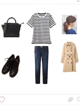 「ポニーテール」｜「アイテム（トレンチコート）」を使った、▼さん（レディース・155cm）の春コーディネート