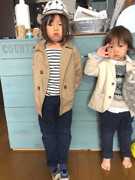 「アイテム（テーラードジャケット、ホワイト系）」を使った、ありんこさん（キッズ・110cm）の秋コーディネート