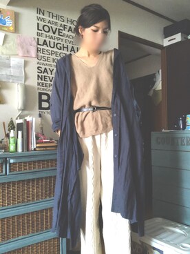 「スリットパンツ」｜「アイテム（シャツワンピース）」を使った、ありんこさん（レディース・165cm）の秋コーディネート