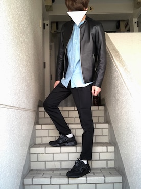 「PUMA」｜「アイテム（ライダースジャケット）」を使った、ともきさん（メンズ・171cm）の冬コーディネート