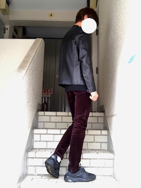 「ワインレッド」｜「アイテム（ライダースジャケット）」を使った、ともきさん（メンズ・171cm）の秋コーディネート
