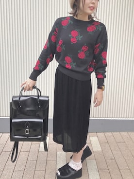 「バラ柄」｜「アイテム（ハンチング/ベレー帽）」を使った、nさん（レディース・160cm）の夏コーディネート
