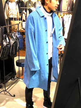 「tk.TAKEO KIKUCHI」｜「アイテム（ステンカラーコート）」を使った、てつさん（メンズ・180cm）の冬コーディネート