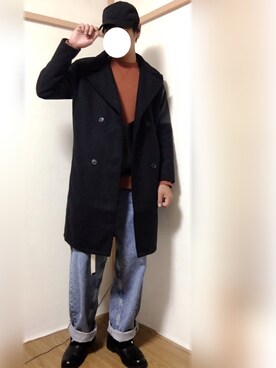 「SUPERTHANKS」｜「アイテム（チェスターコート）」を使った、ぴーひでさん（メンズ・177cm）の秋コーディネート