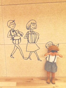 「apres les cours（アプレレクール）のアイテム（キャスケット）」を使った、minmiさん（キッズ・80cm）の秋コーディネート