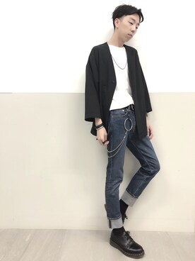 「Dr. Martens（ドクターマーチン）のアイテム（パンプス）」を使った、Brandsonさん（メンズ・177cm）の秋コーディネート