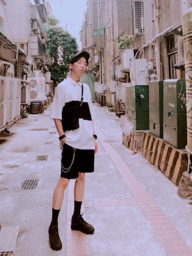 「UU（ユニクロ　アンダーカバー）のアイテム（バッグ）」を使った、Brandsonさん（メンズ・177cm）の春コーディネート