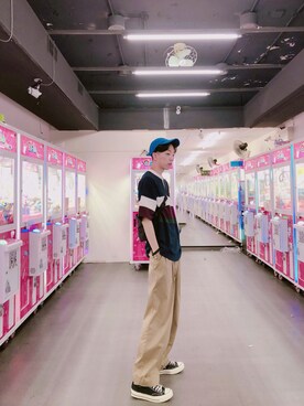 「GLOBAL WORK（グローバルワーク）のアイテム（ポロシャツ）」を使った、Brandsonさん（メンズ・177cm）の夏コーディネート