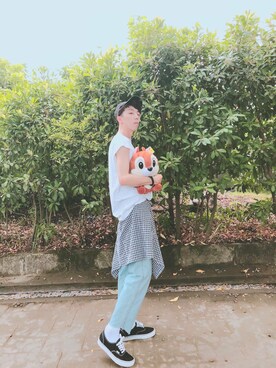 「UU（ユニクロ　アンダーカバー）のアイテム（パンツ）」を使った、Brandsonさん（メンズ・177cm）の夏コーディネート