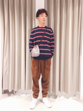 「アイテム（チノパンツ、オレンジ系）」を使った、Brandsonさん（メンズ・177cm）の秋コーディネート