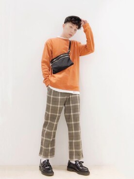 「plain-me（プレインミー）のアイテム（ジャージ）」を使った、Brandsonさん（メンズ・177cm）の秋コーディネート