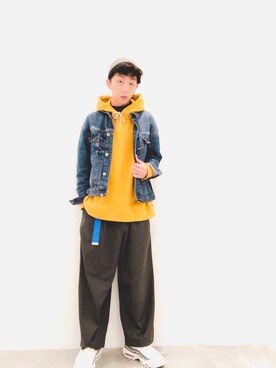 「plain-me（プレインミー）のアイテム（スウェット）」を使った、Brandsonさん（メンズ・177cm）の冬コーディネート