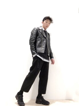 「kutir（クティール）のアイテム（ライダースジャケット）」を使った、Brandsonさん（メンズ・177cm）の冬コーディネート