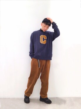 「plain-me（プレインミー）のアイテム（スウェット）」を使った、Brandsonさん（メンズ・177cm）の冬コーディネート
