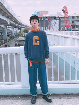 「plain-me（プレインミー）のアイテム（スウェット）」を使った、Brandsonさん（メンズ・177cm）の冬コーディネート