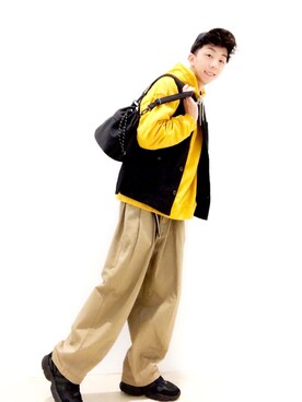 「plain-me（プレインミー）のアイテム（スウェット）」を使った、Brandsonさん（メンズ・177cm）の冬コーディネート