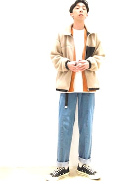 「coen（コーエン）のアイテム（ノーカラージャケット）」を使った、Brandsonさん（メンズ・177cm）の冬コーディネート