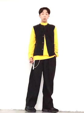 「plain-me（プレインミー）のアイテム（ベスト）」を使った、Brandsonさん（メンズ・177cm）の春コーディネート