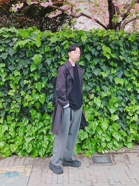 「SENSE OF PLACE by URBAN RESEARCH（センスオブプレイスバイアーバンリサーチ）のアイテム（ピーコート）」を使った、Brandsonさん（メンズ・177cm）の春コーディネート