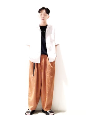 「アイテム（チノパンツ、オレンジ系）」を使った、Brandsonさん（メンズ・177cm）の夏コーディネート