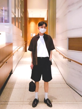 「plain-me（プレインミー）のアイテム（カーゴパンツ）」を使った、Brandsonさん（メンズ・176cm）の夏コーディネート