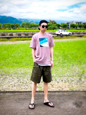 「plain-me（プレインミー）のアイテム（カーゴパンツ）」を使った、Brandsonさん（メンズ・176cm）の夏コーディネート