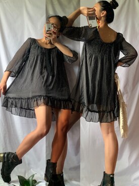 「VINTAGE（ヴィンテージ）のアイテム（ドレス）」を使った、juyustravelluggageさん（レディース・160cm）の春コーディネート