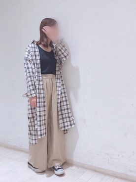 「earth music&ecology（アースミュージックアンドエコロジー）のリラックスリネンワイドパンツ＊（その他パンツ）」を使った、Bambiさん（レディース・162cm）の夏コーディネート