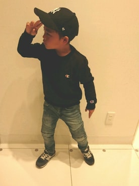 「ny（エヌワイ）のアイテム（キャップ）」を使った、ibkrkさん（キッズ・110cm）の秋コーディネート